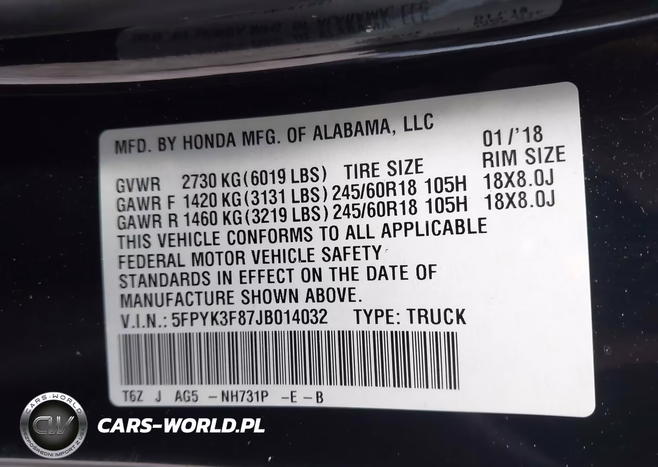 2018 Honda Ridgeline Black Edition VIN:5FPYK3F87JB014032 - 9