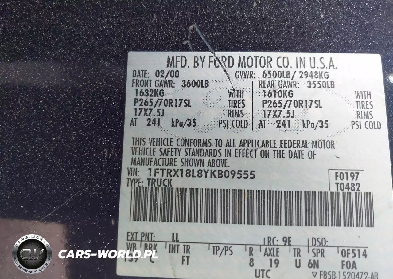 2000 Ford F150 VIN:1FTRX18L8YKB09555 - 9