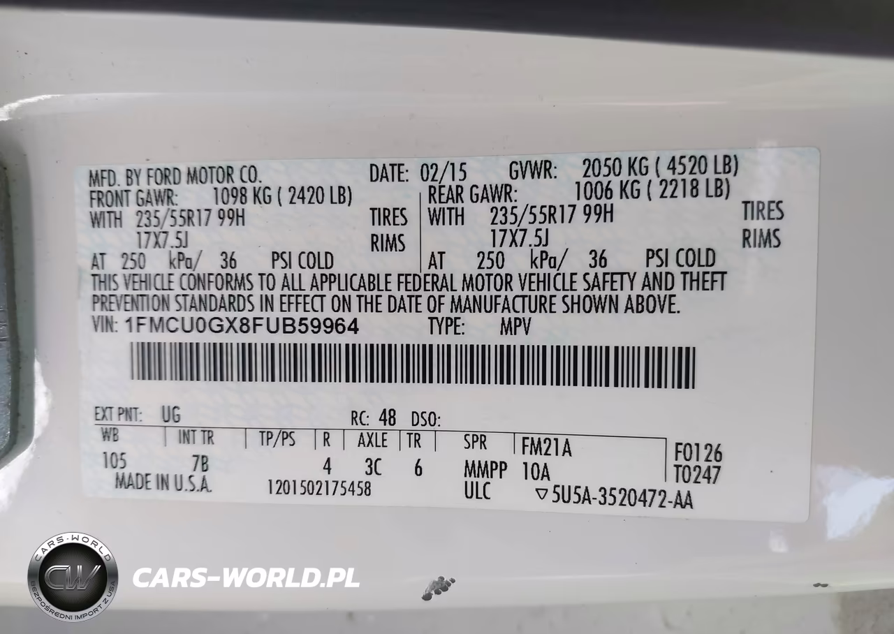 2015 Ford Escape Se VIN:1FMCU0GX8FUB59964 - 9