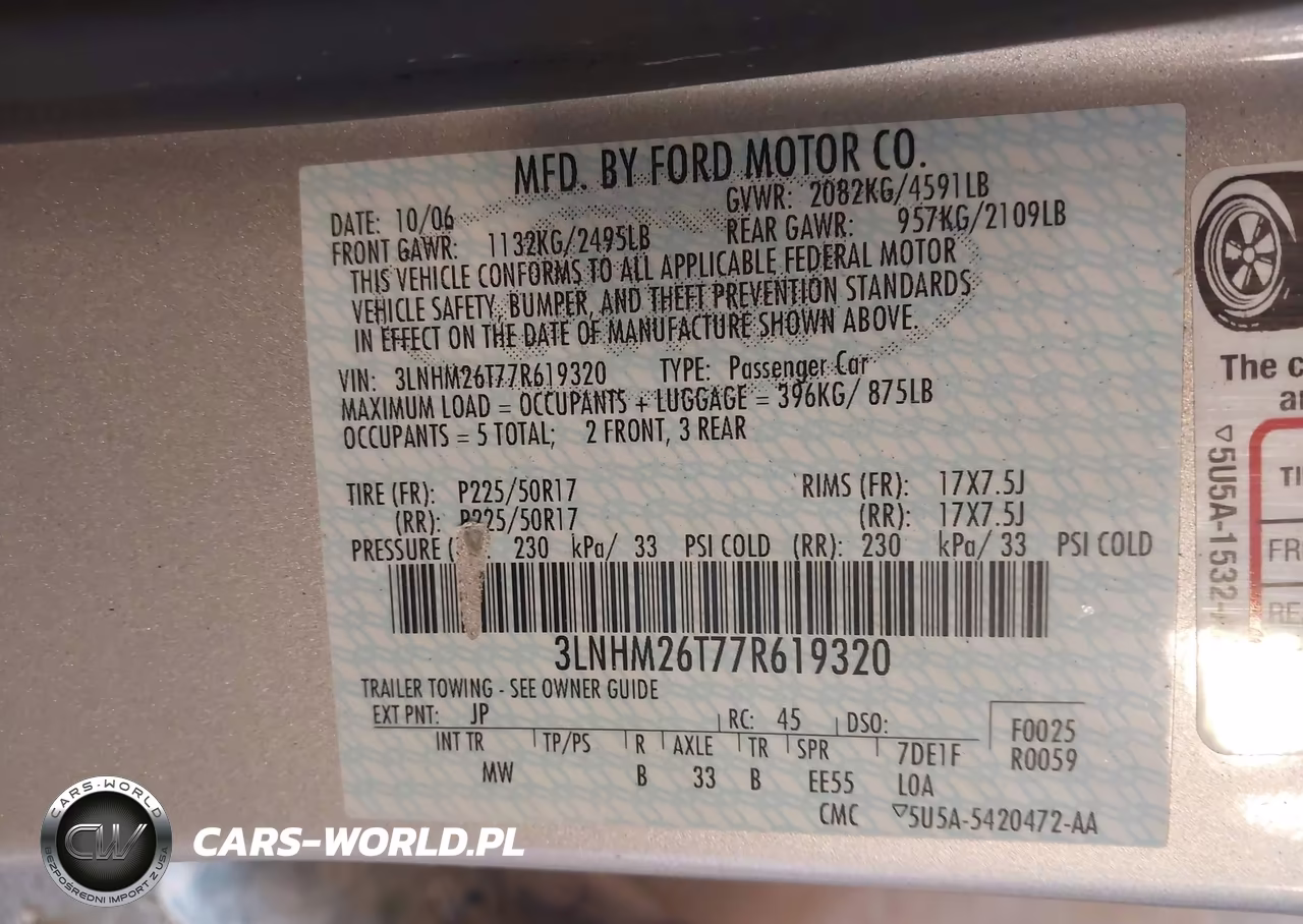 2007 Lincoln Mkz VIN:3LNHM26T77R619320 - 9
