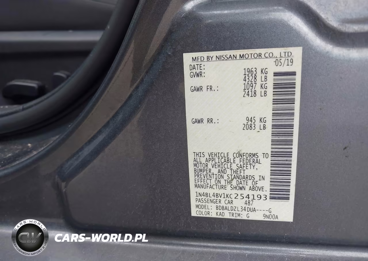 2019 Nissan Altima 2.5 S VIN:1N4BL4BV1KC254193 - 9