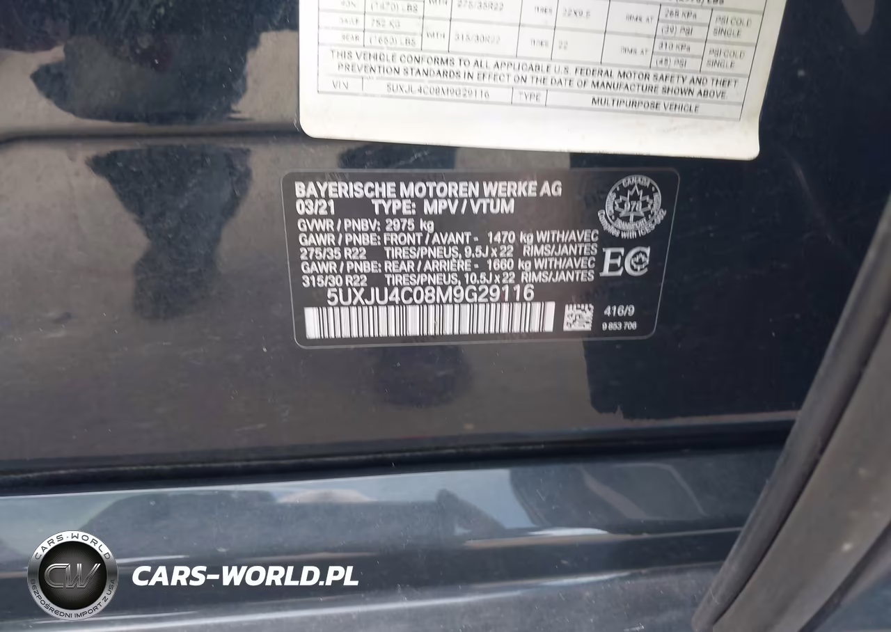 2021 BMW X5 M50I VIN:5UXJU4C08M9G29116 - 9