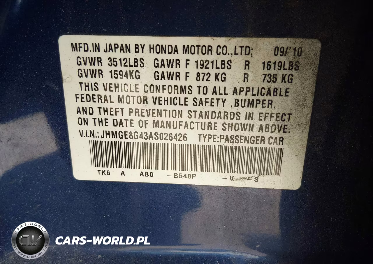 2010 Honda Fit Sport VIN:JHMGE8G43AS026426 - 9
