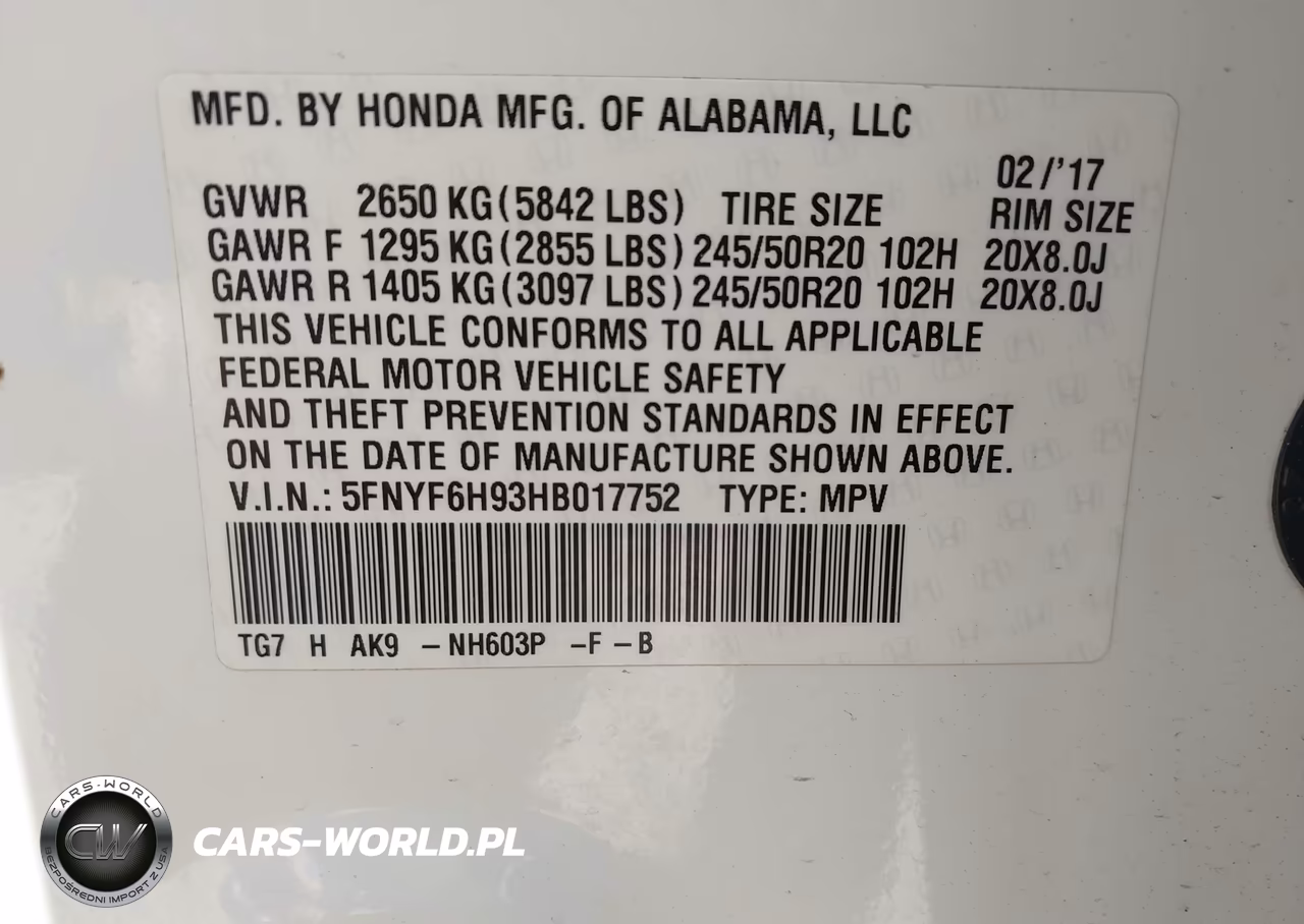 2017 Honda Pilot Touring VIN:5FNYF6H93HB017752 - 9