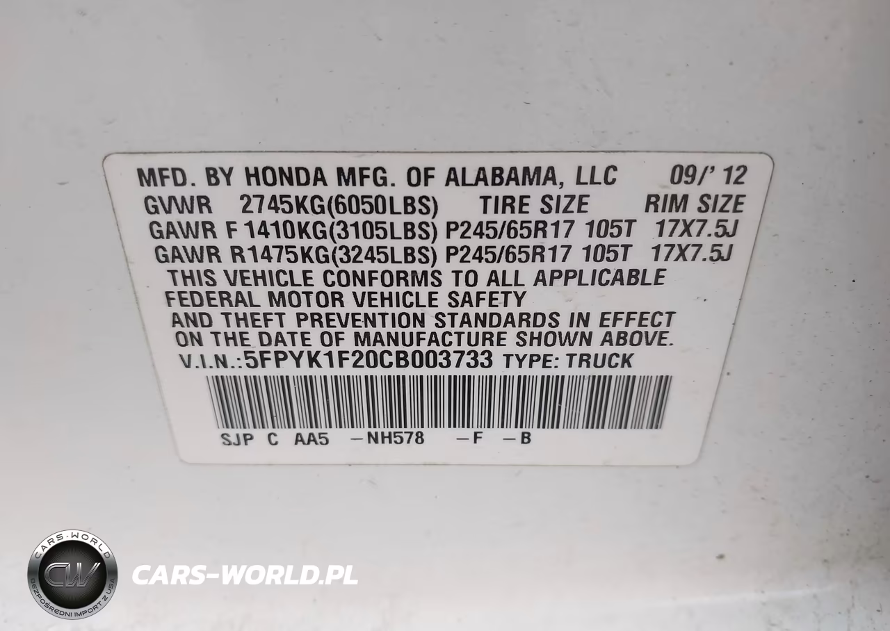 2012 Honda Ridgeline Rt VIN:5FPYK1F20CB003733 - 9