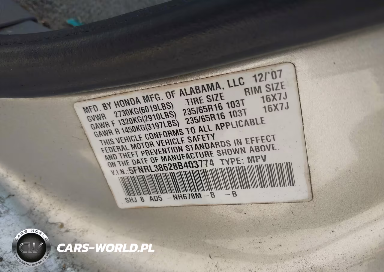2008 Honda Odyssey Ex-L VIN:5FNRL38628B403774 - 9
