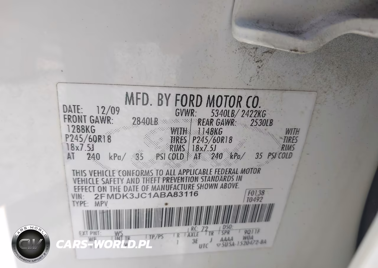 2010 Ford Edge Sel VIN:2FMDK3JC1ABA83116 - 9