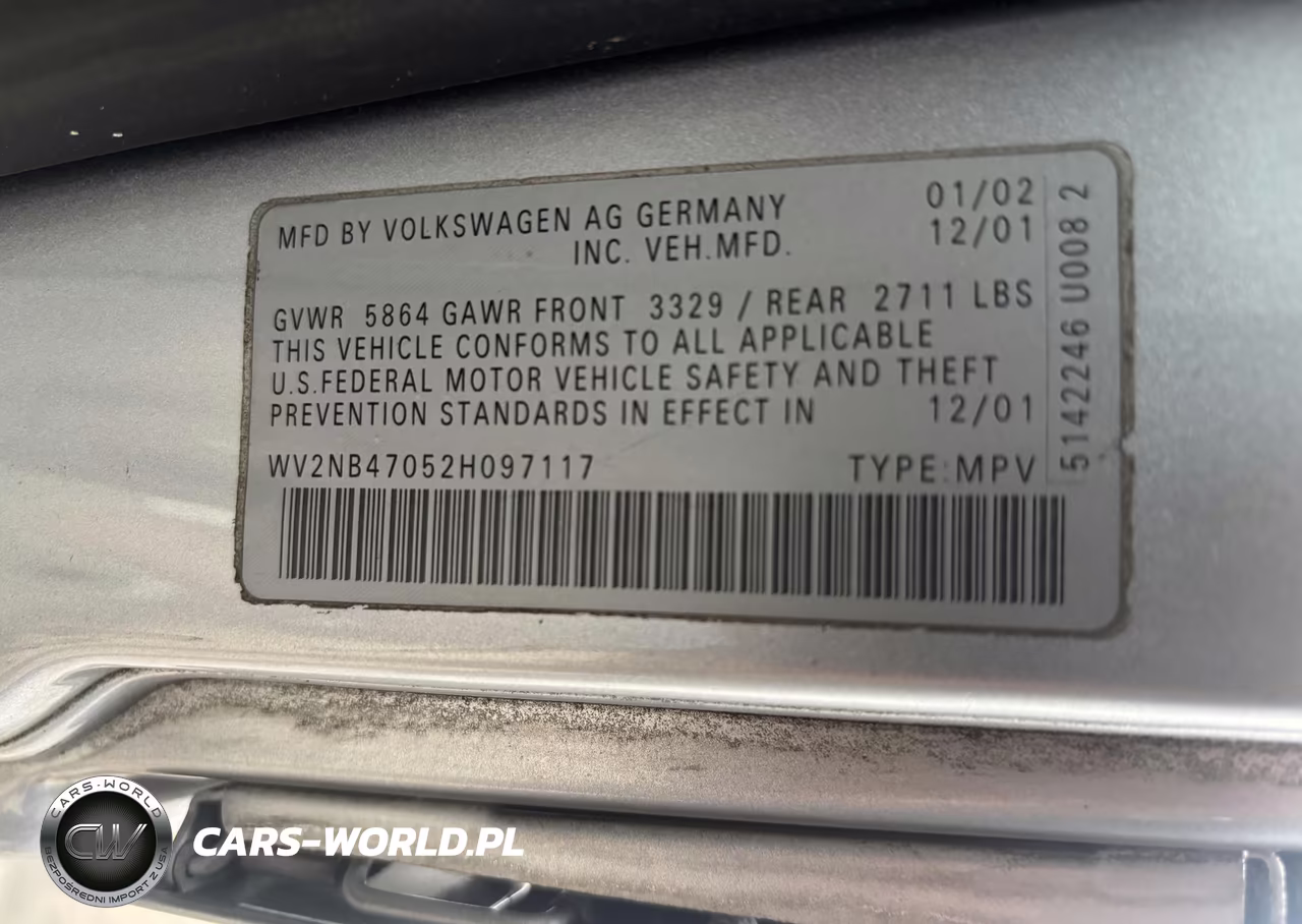 2002 Volkswagen Eurovan Mv VIN:WV2NB47052H097117 - 8