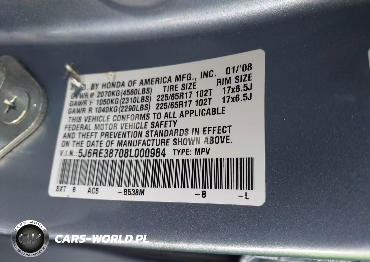 2008 Honda Cr-V Ex-L VIN:5J6RE38708L000984 - 9