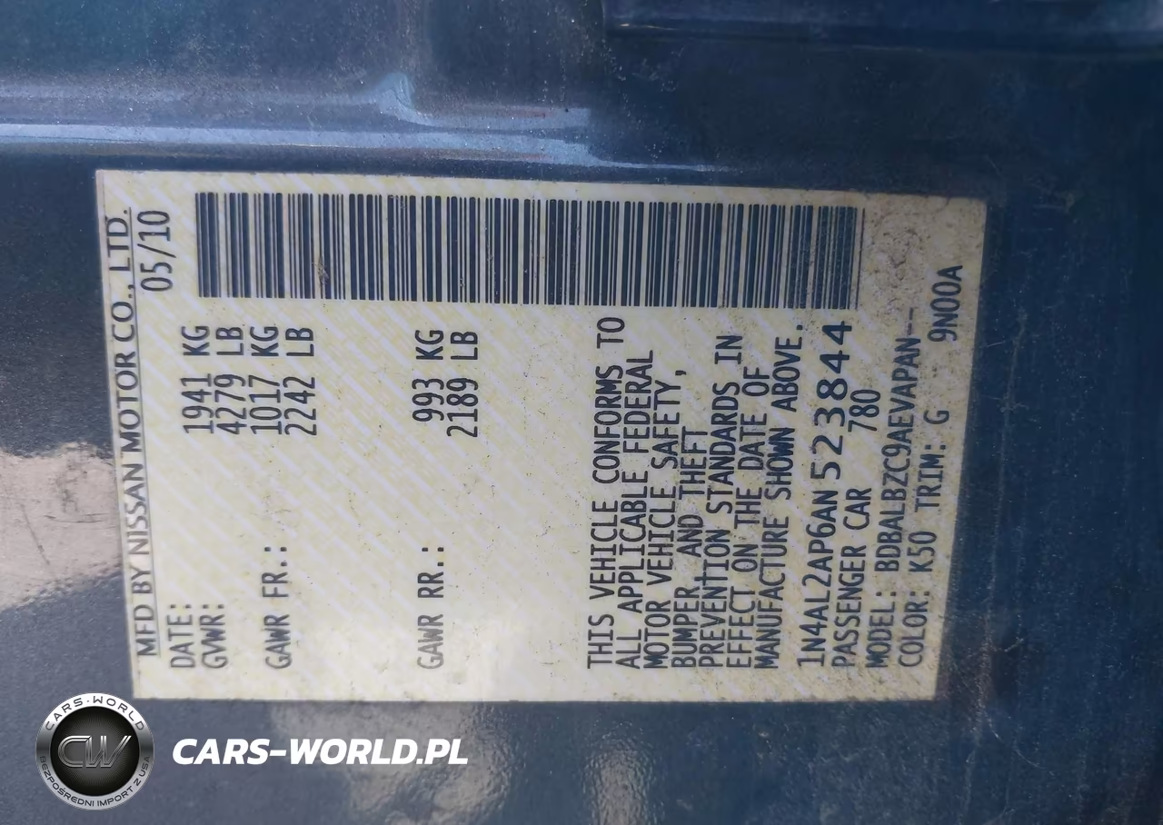 2010 Nissan Altima S VIN:1N4AL2AP6AN523844 - 9