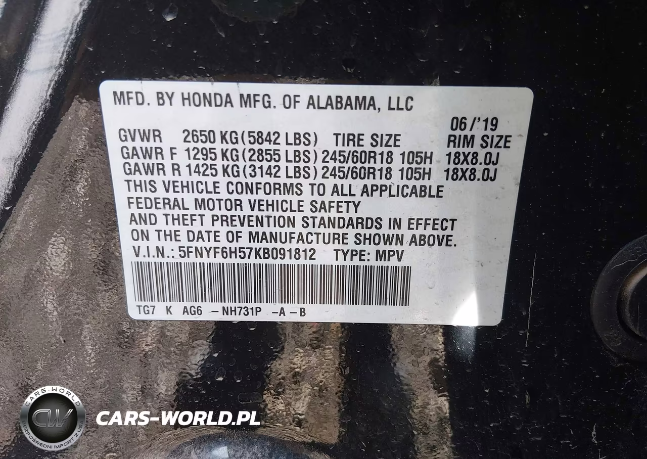 2019 Honda Pilot Ex-L VIN:5FNYF6H57KB091812 - 9