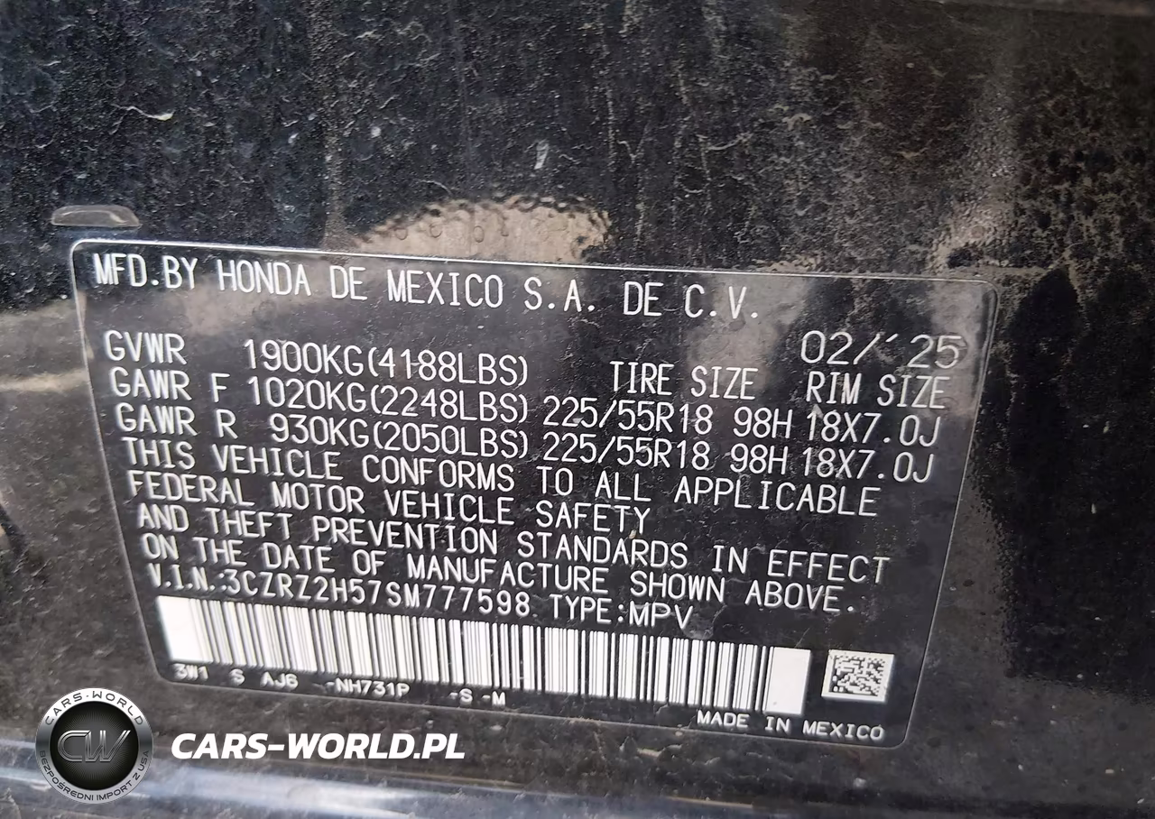 2025 Honda Hr-V Awd Sport VIN:3CZRZ2H57SM777598 - 9