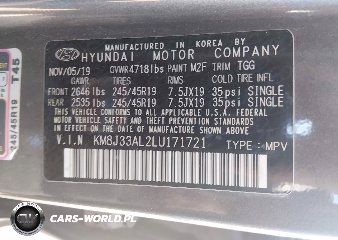 HYUNDAI TUCSON LIM VIN:KM8J33AL2LU171721 - 9