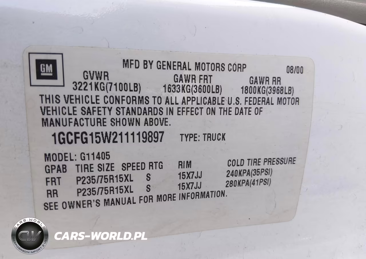 2001 Chevrolet Express VIN:1GCFG15W211119897 - 9