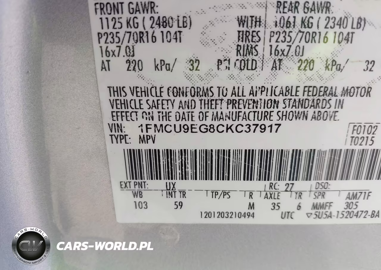 2012 Ford Escape Limited VIN:1FMCU9EG8CKC37917 - 9