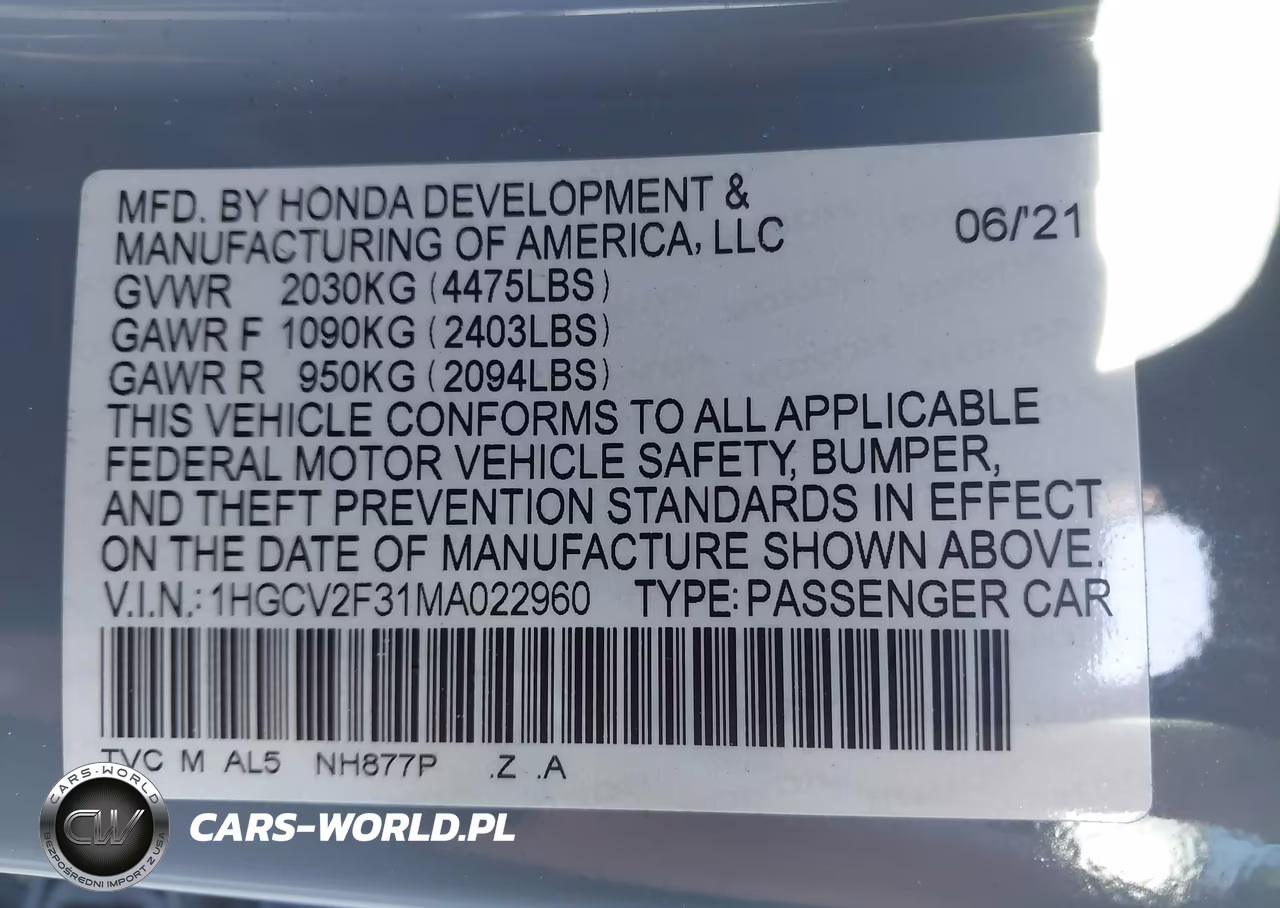 2021 Honda Accord Sport 2.0T VIN:1HGCV2F31MA022960 - 9