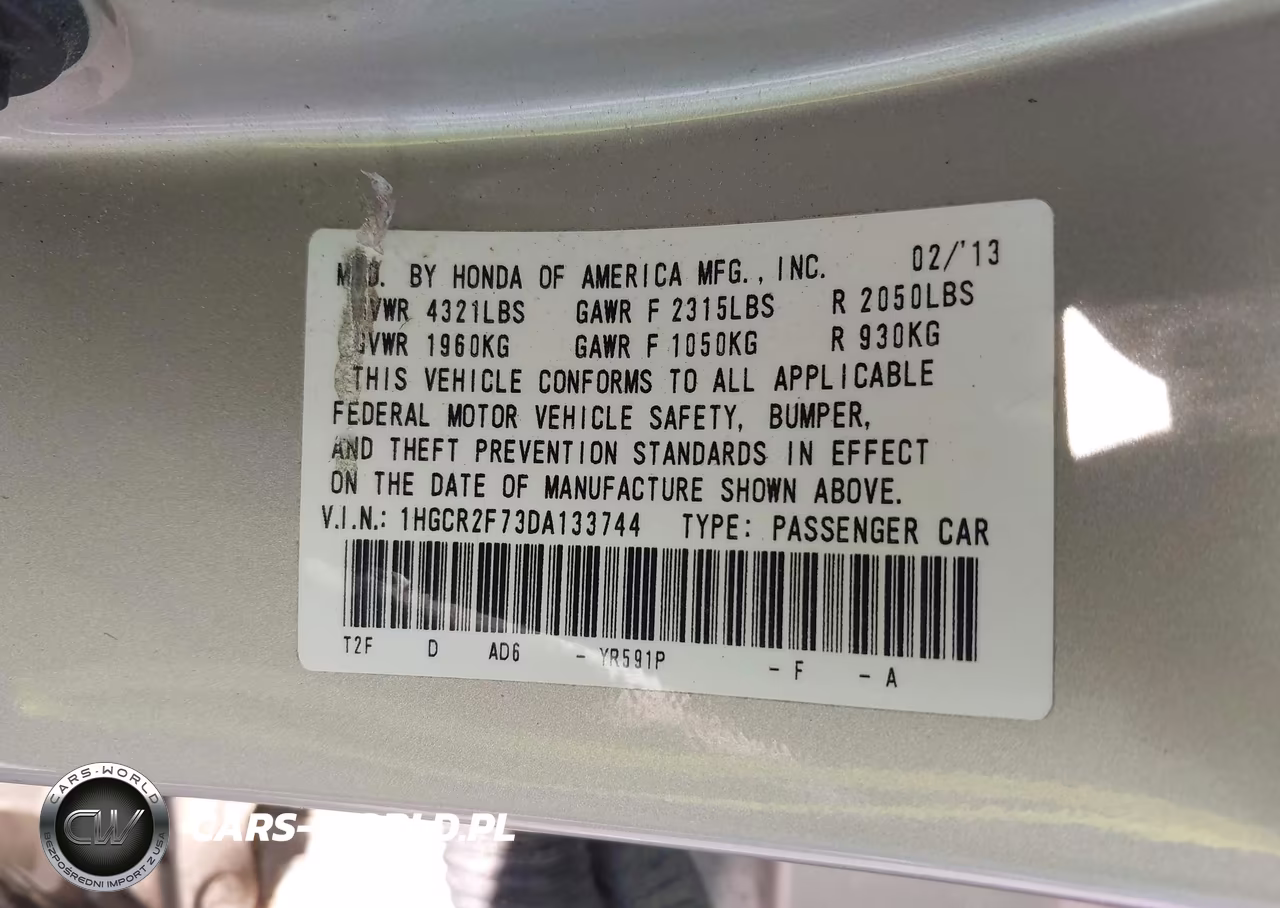 2013 Honda Accord Ex VIN:1HGCR2F73DA133744 - 9