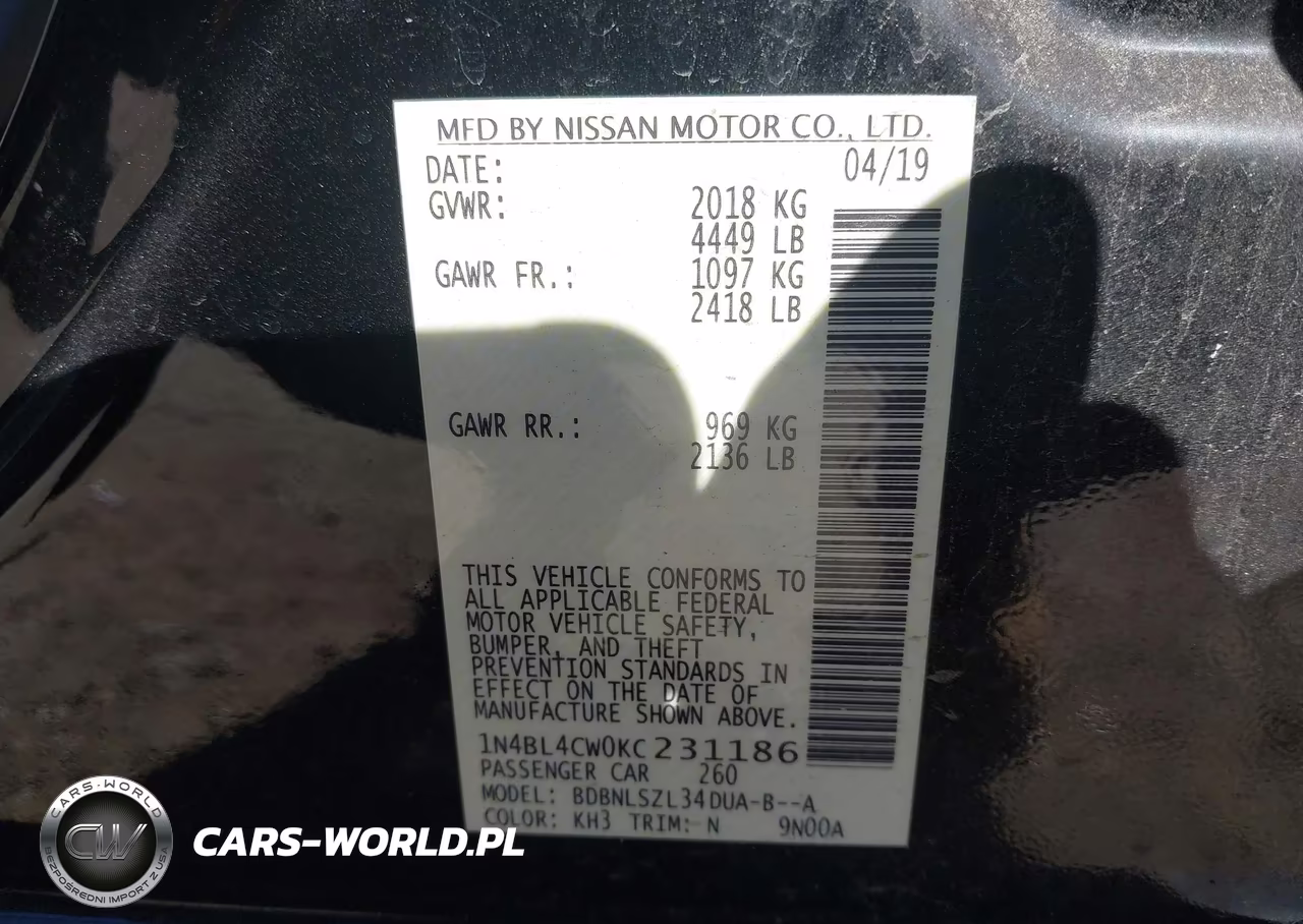 2019 Nissan Altima 2.5 Sr VIN:1N4BL4CW0KC231186 - 9