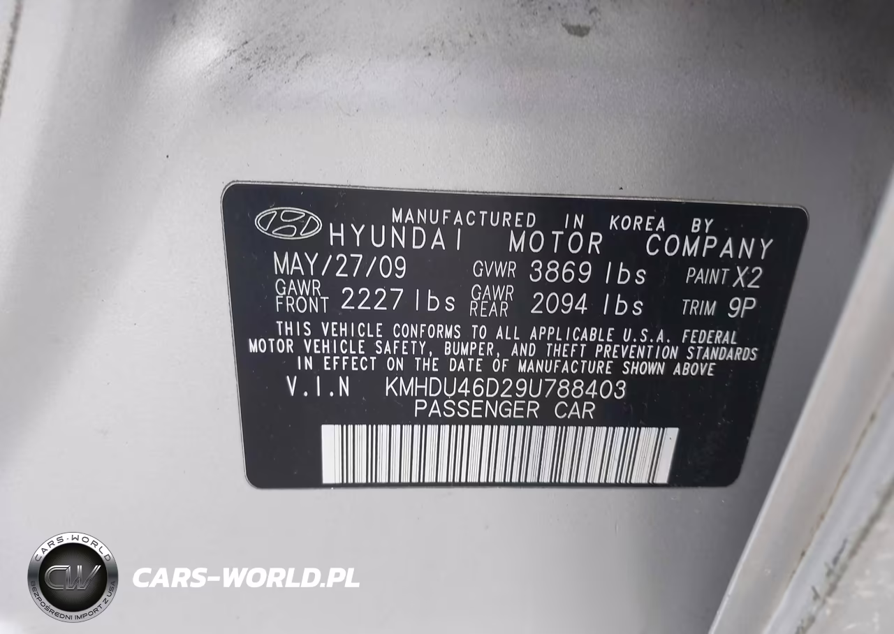 2009 Hyundai Elantra Se VIN:KMHDU46D29U788403 - 9