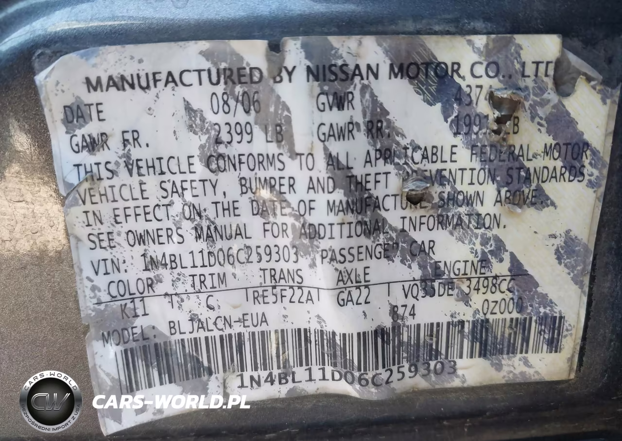2006 Nissan Altima 3.5 Se VIN:1N4BL11D06C259303 - 9