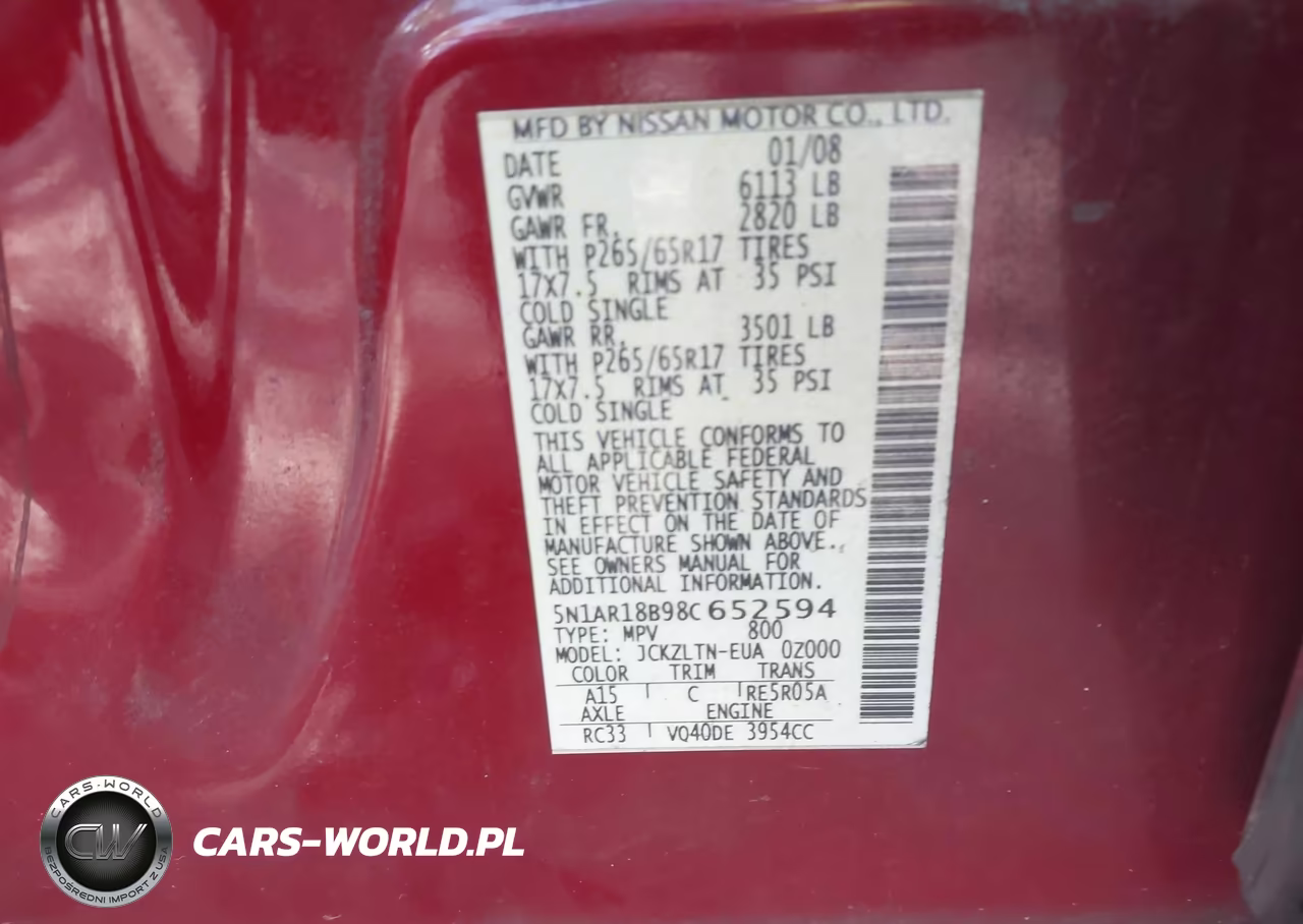 2008 Nissan Pathfinder Se VIN:5N1AR18B98C652594 - 9