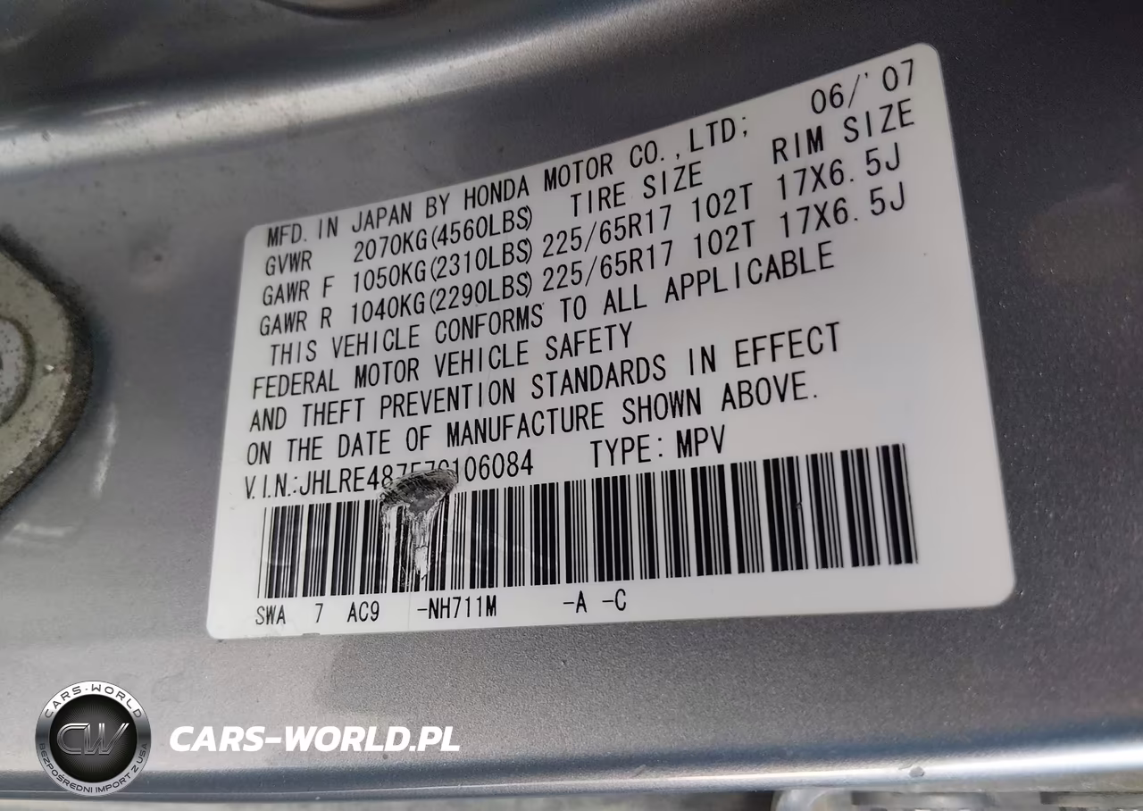 2007 Honda Cr-V Ex-L VIN:JHLRE48757C106084 - 9
