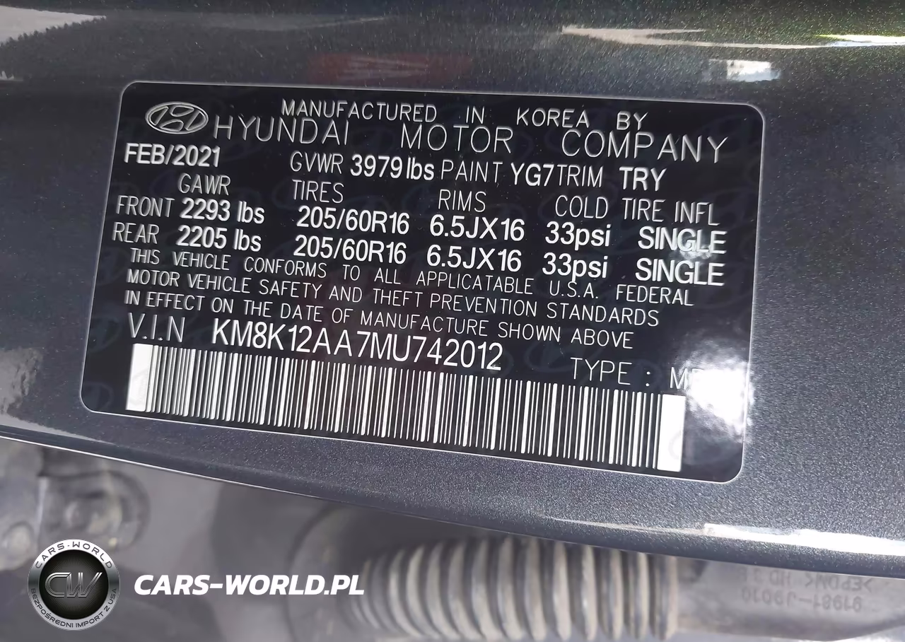 2021 Hyundai Kona Se VIN:KM8K12AA7MU742012 - 9