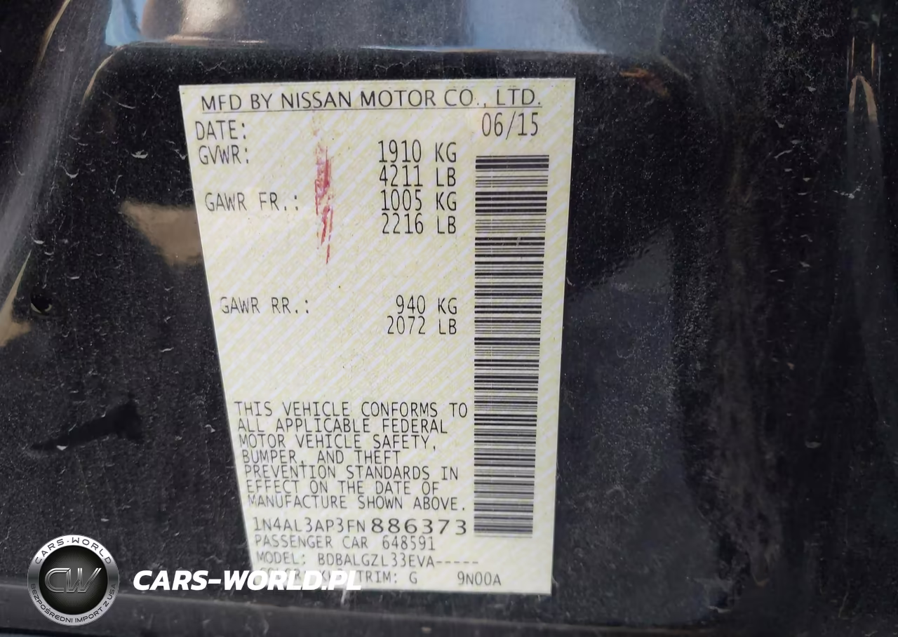2015 Nissan Altima 2.5-2.5 S-2.5 Sl-2.5 Sv VIN:1N4AL3AP3FN886373 - 9