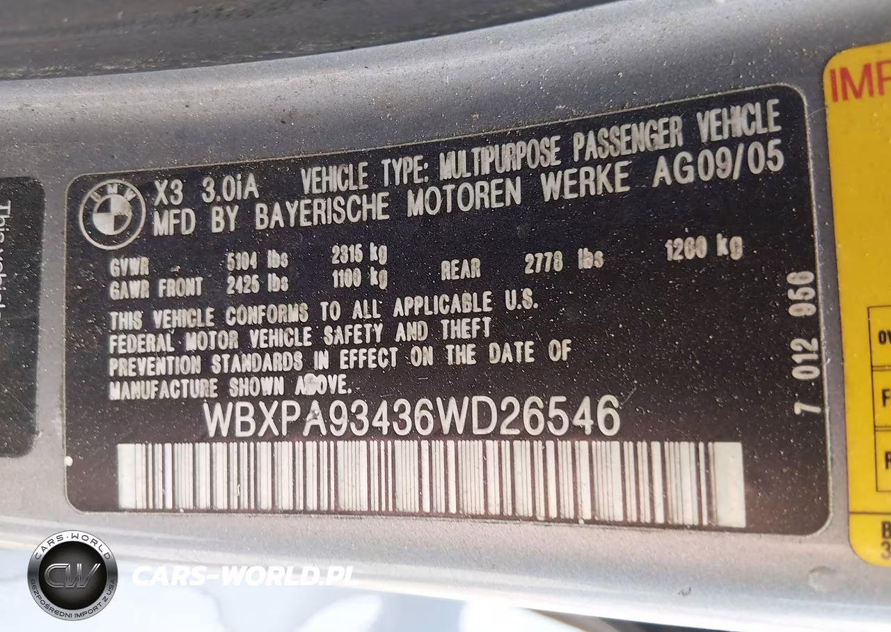 2006 BMW X3 3.0I VIN:WBXPA93436WD26546 - 9