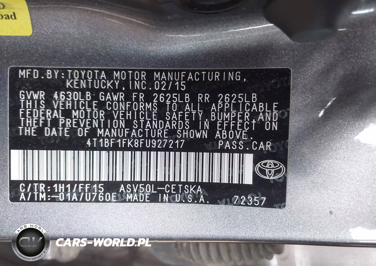 2015 Toyota Camry Se VIN:4T1BF1FK8FU927217 - 9