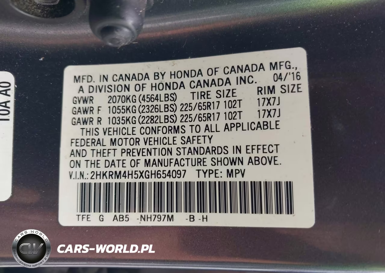 2016 Honda Cr-V Ex VIN:2HKRM4H5XGH654097 - 9