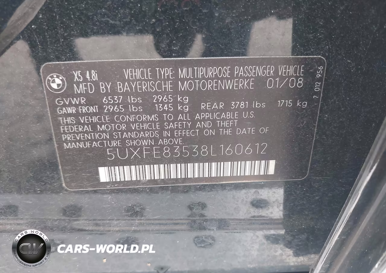 2008 BMW X5 4.8I VIN:5UXFE83538L160612 - 9