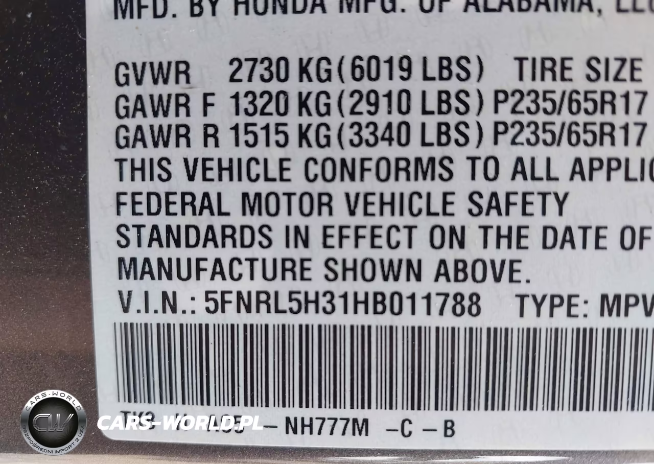 2017 Honda Odyssey Se VIN:5FNRL5H31HB011788 - 9