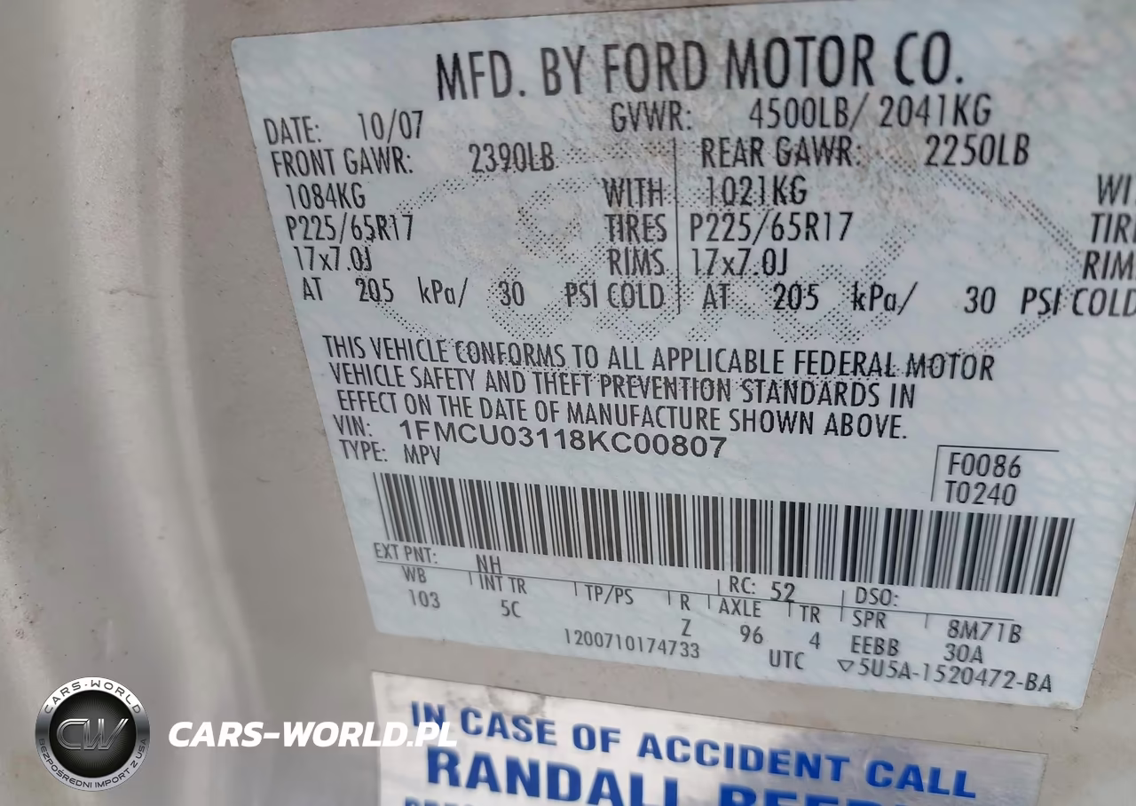 2008 Ford Escape Xlt VIN:1FMCU03118KC00807 - 9