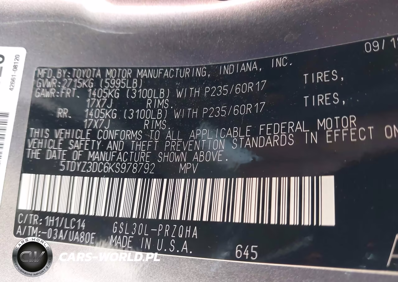 2019 Toyota Sienna Xle 8 Passenger VIN:5TDYZ3DC6KS978792 - 9