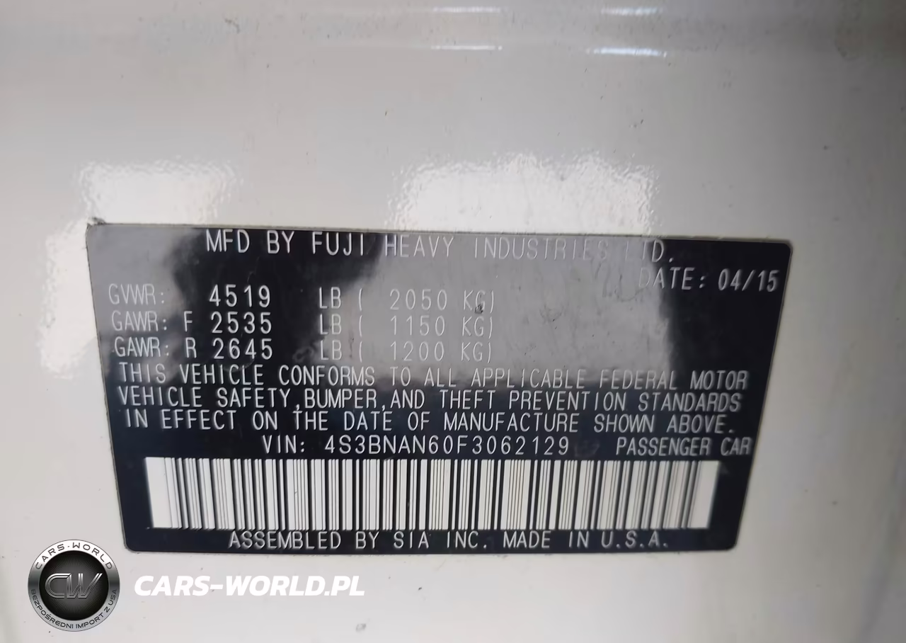 2015 Subaru Legacy 2.5I Limited VIN:4S3BNAN60F3062129 - 9