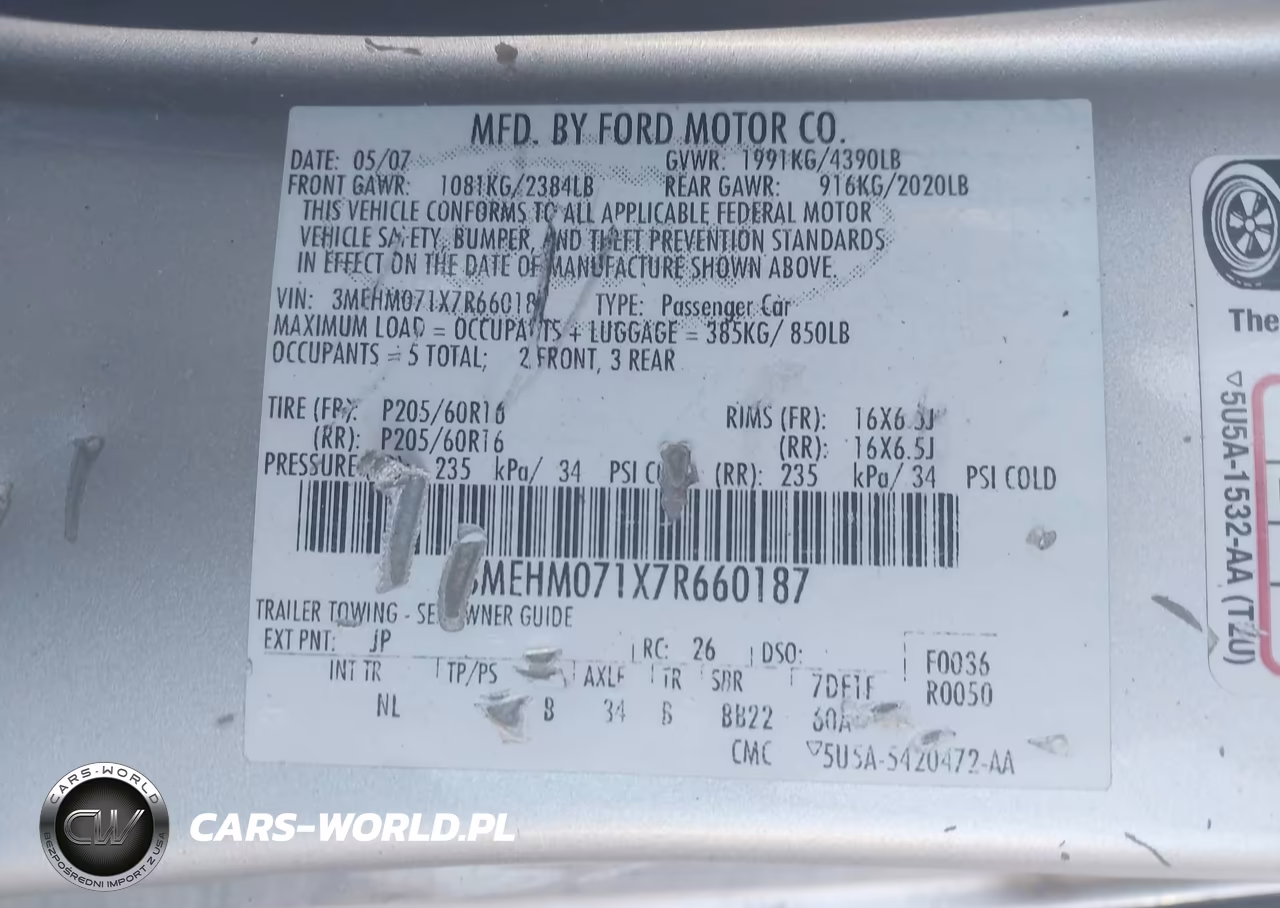 2007 Mercury Milan V6 (120A) VIN:3MEHM071X7R660187 - 9