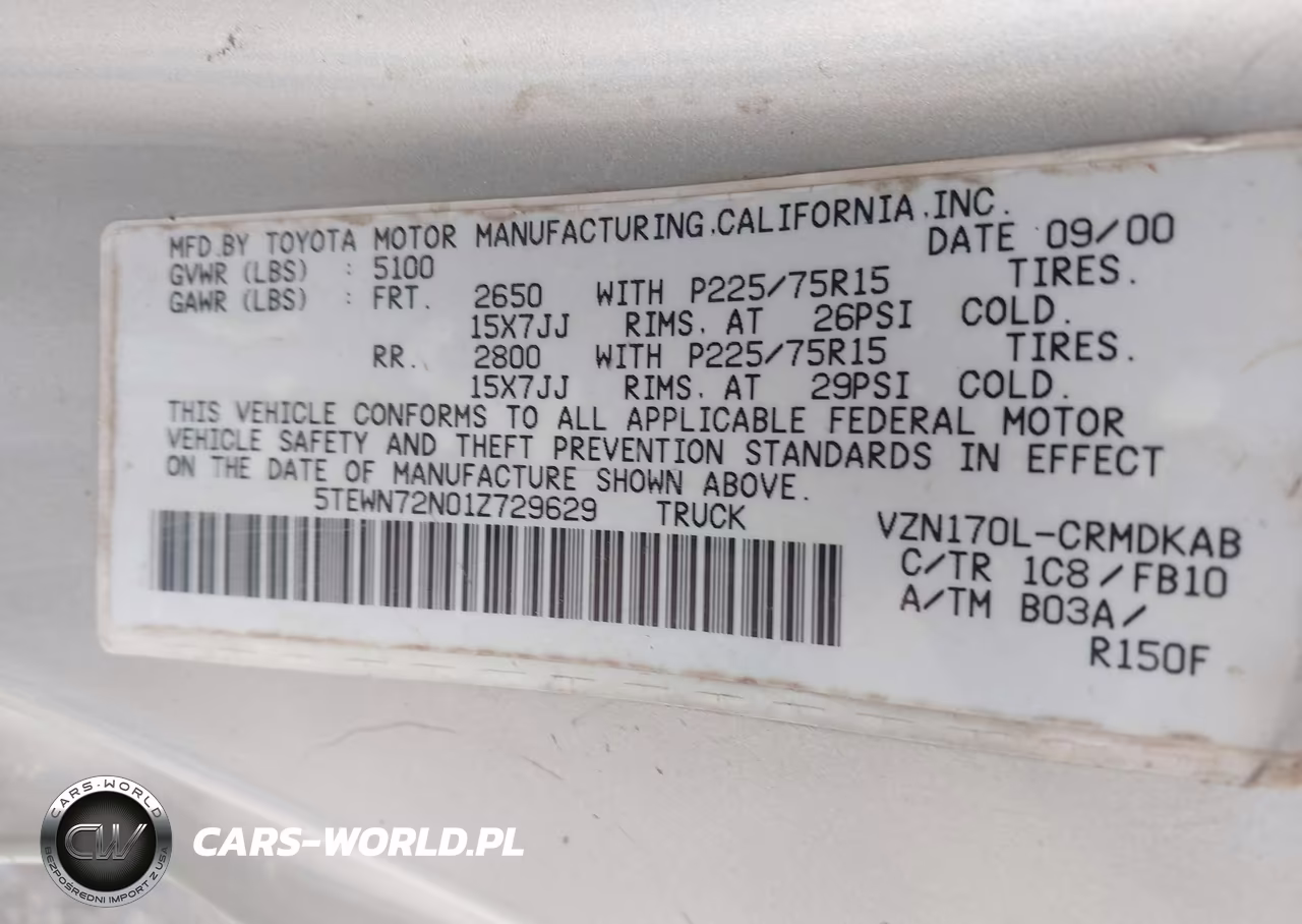 2001 Toyota Tacoma Base V6 VIN:5TEWN72N01Z729629 - 9