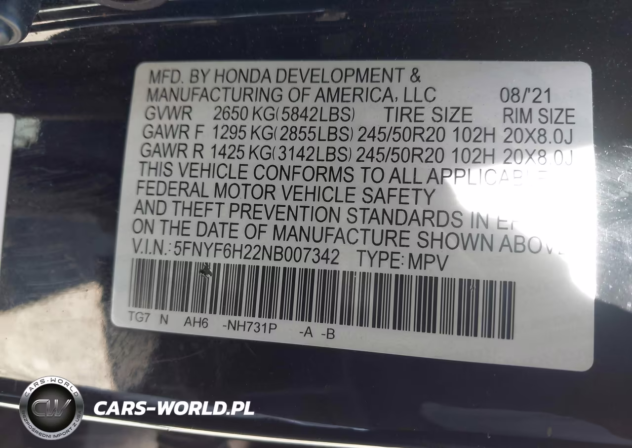 2022 Honda Pilot Awd Special Edition VIN:5FNYF6H22NB007342 - 9