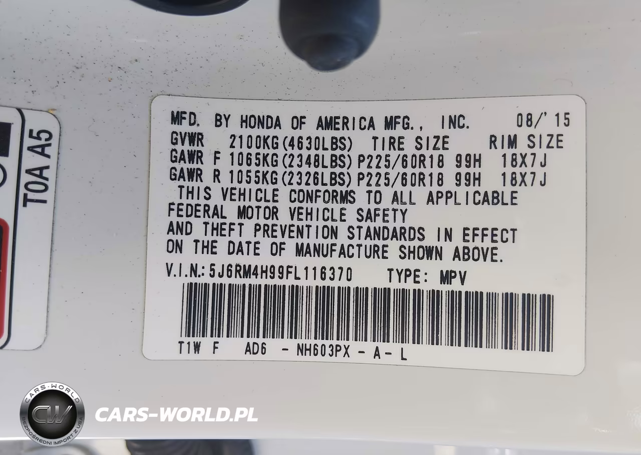 2015 Honda Cr-V Touring VIN:5J6RM4H99FL116370 - 9