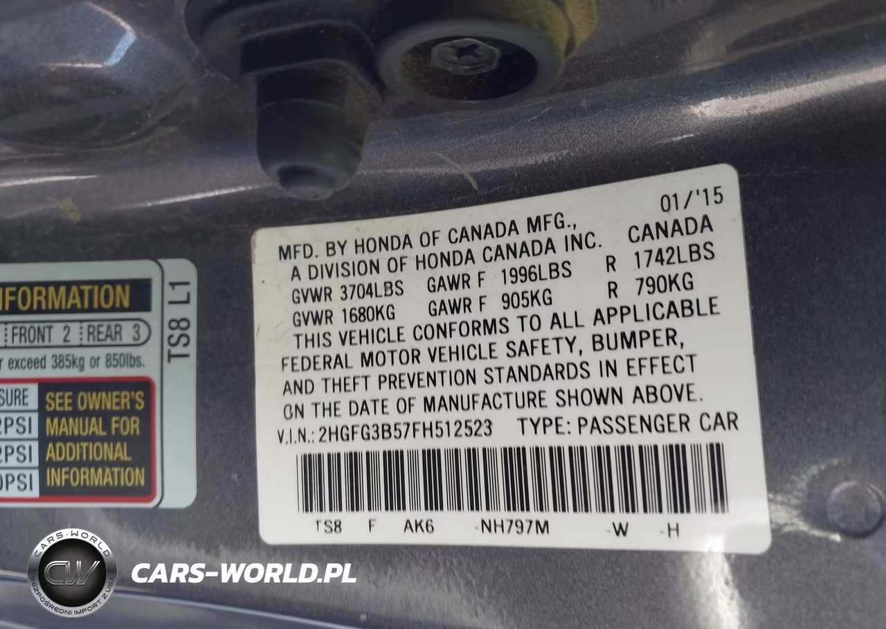 2015 Honda Civic Lx VIN:2HGFG3B57FH512523 - 9