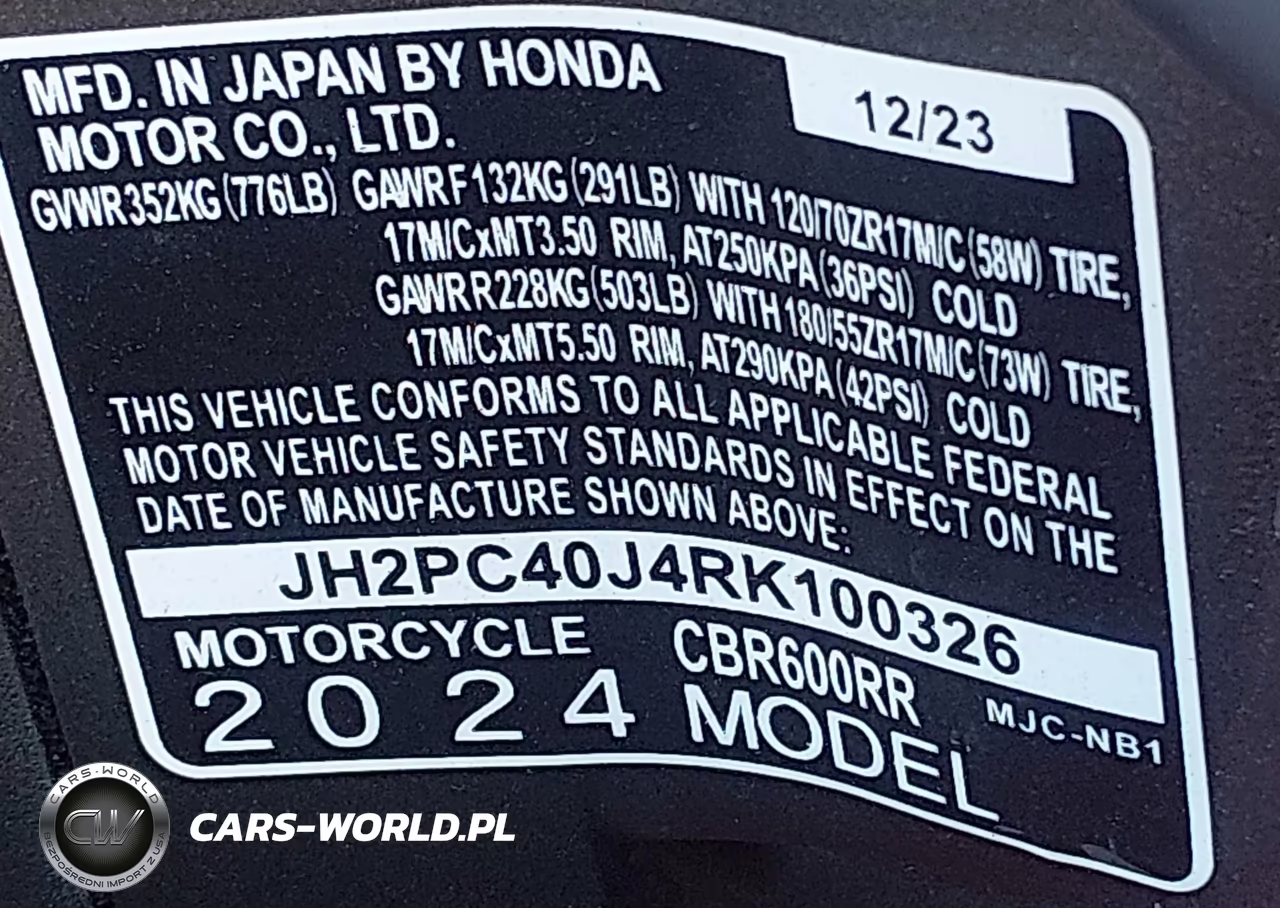 2024 Honda Cbr600 Rr VIN:JH2PC40J4RK100326 - 10