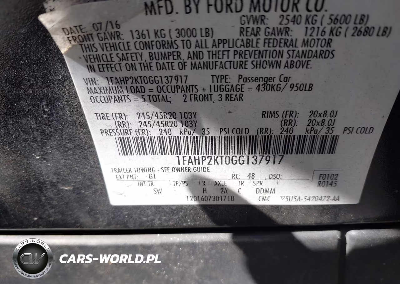 2016 Ford Taurus Sho VIN:1FAHP2KT0GG137917 - 9