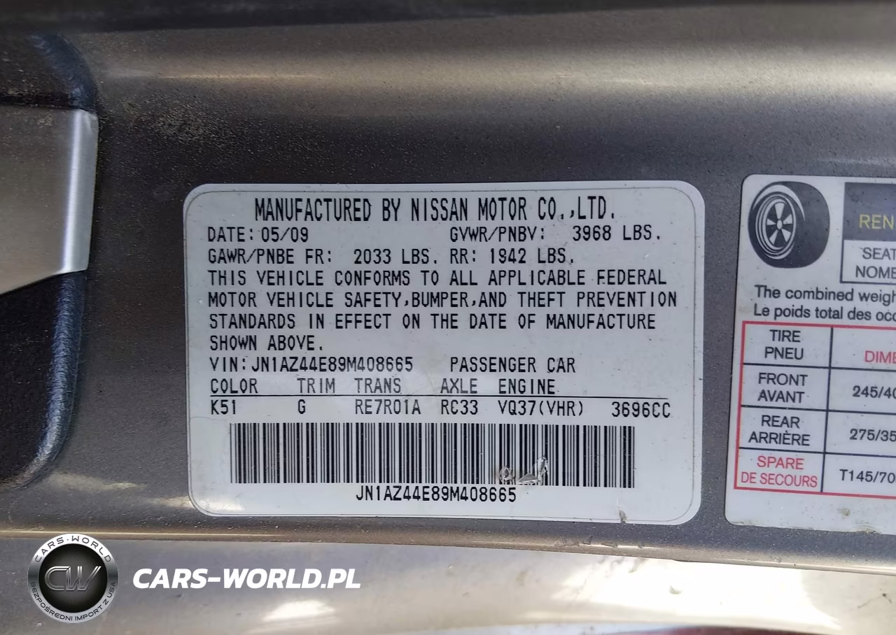 2009 Nissan 370Z Touring VIN:JN1AZ44E89M408665 - 9