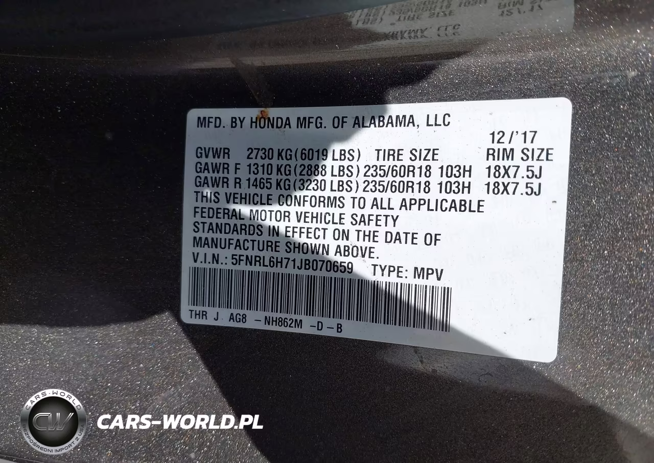 2018 Honda Odyssey Ex-L VIN:5FNRL6H71JB070659 - 9