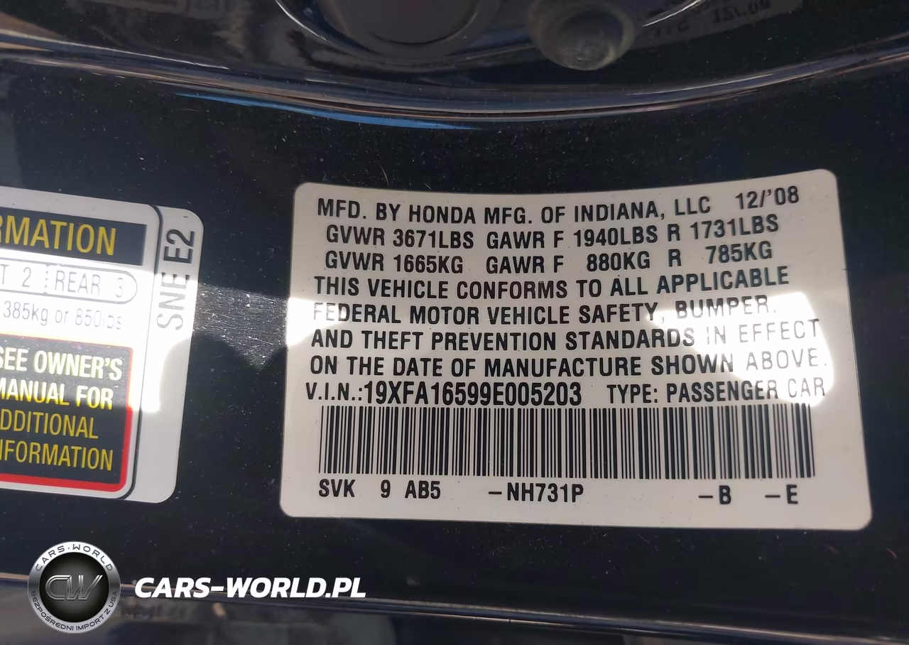 2009 Honda Civic Lx VIN:19XFA16599E005203 - 9