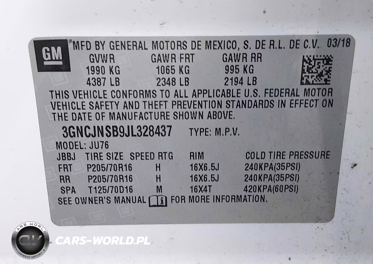 2018 Chevrolet Trax Ls VIN:3GNCJNSB9JL328437 - 9