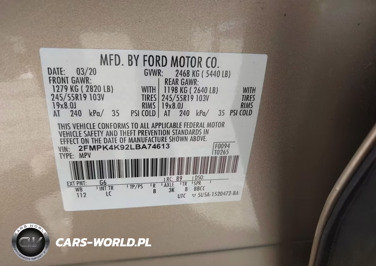 2020 Ford Edge Titanium VIN:2FMPK4K92LBA74613 - 9