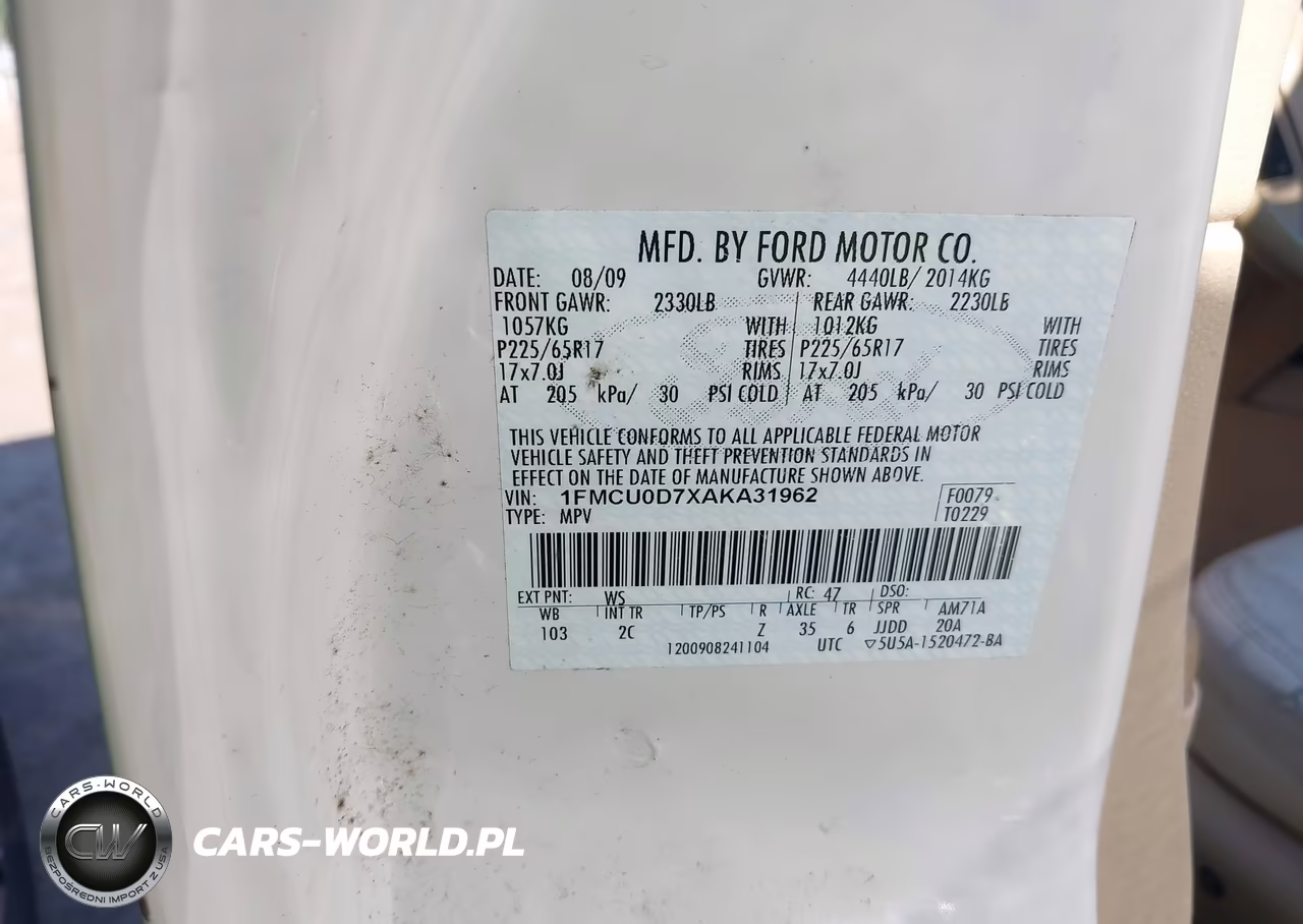 2010 Ford Escape Xlt VIN:1FMCU0D7XAKA31962 - 9