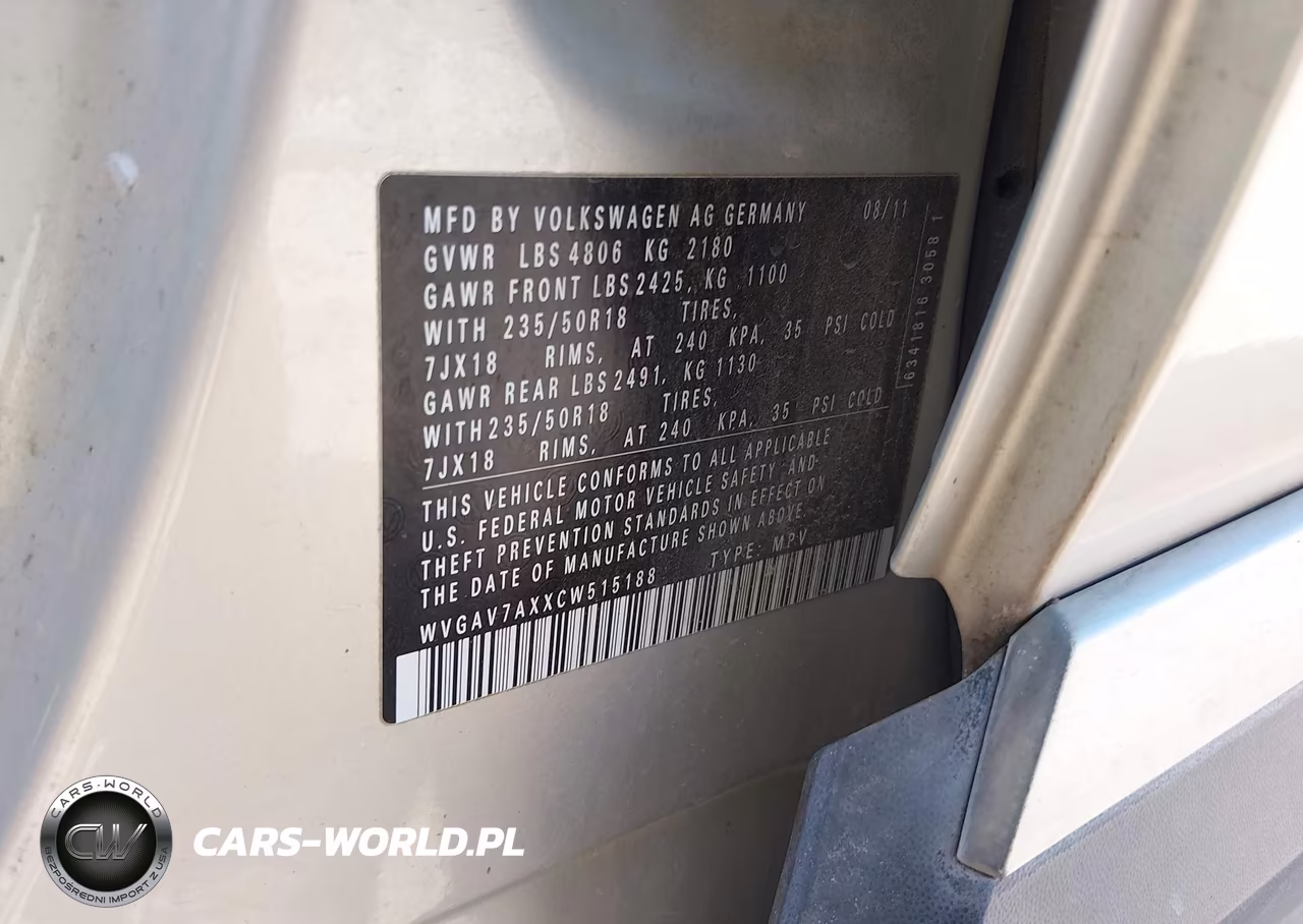 2012 Volkswagen Tiguan Se VIN:WVGAV7AXXCW515188 - 9